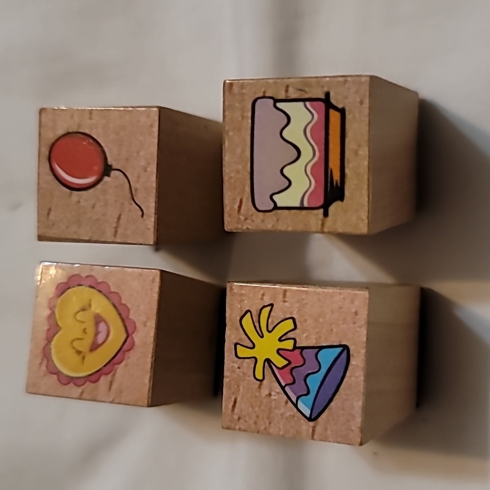 Set of 5 Mini Celebration Wooden Rubber Stamps